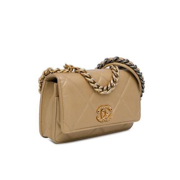 Pre Loved Chanel 19 Mini Flap Bag Beige Lambskin Women Gold Crossbody Bags - Picture 2 of 8